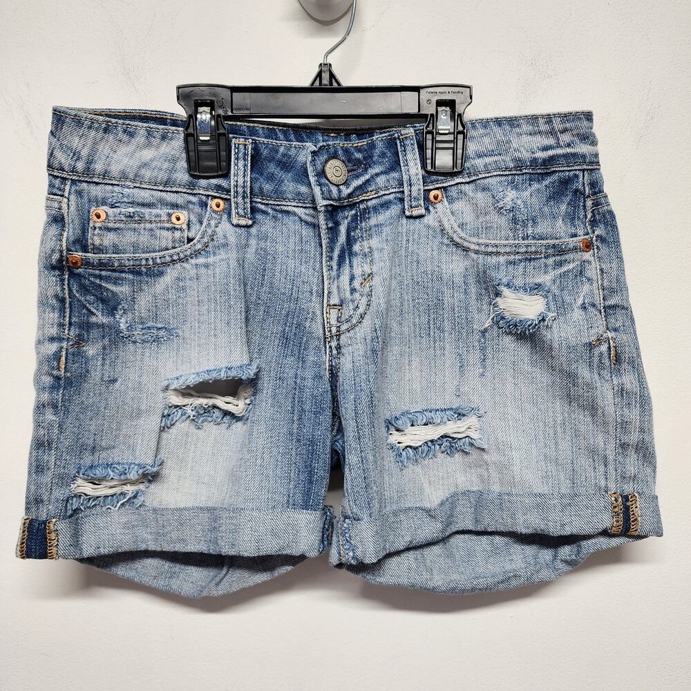 Aeropostale Womens Boyfriend Denim Shorts Size 0/27 Rolled Ripped 100% Cotton